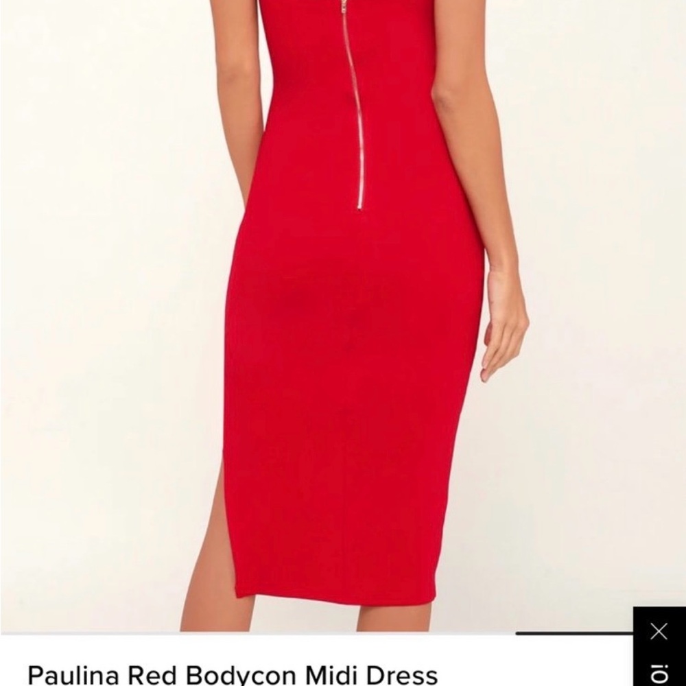 Lulu's Red Bodycon Midi Dress with Back Zip